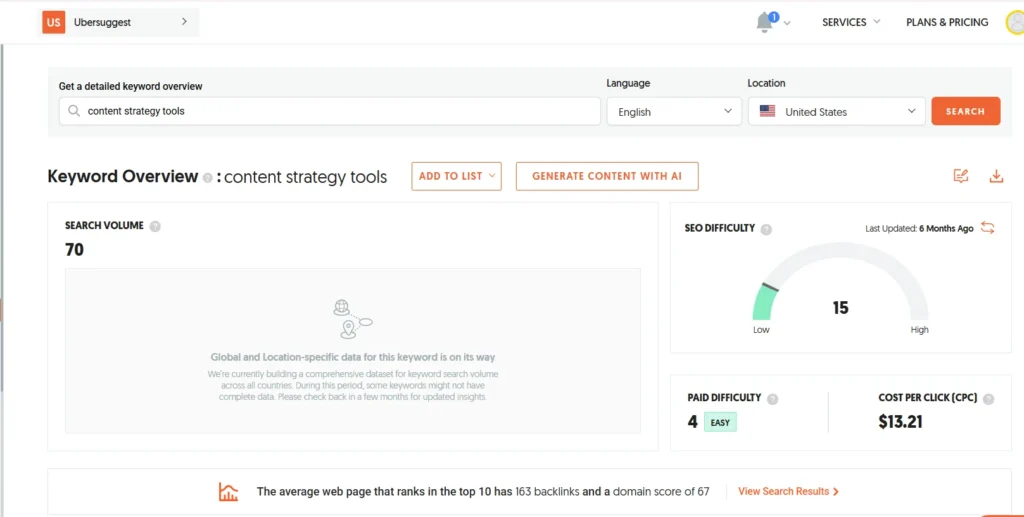 ubersuggest keyword research tool