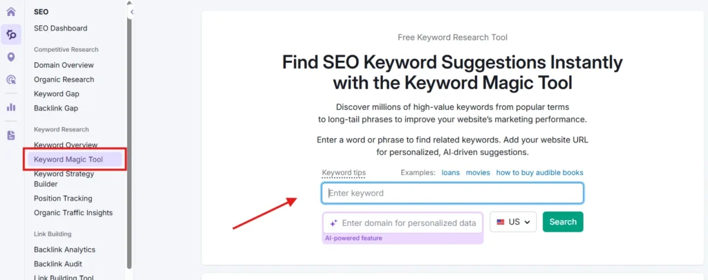 Keyword magic tool